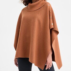 NWT JM Collection. Women’s Poncho Turtleneck Sweater Size (L), Burnt Amber.